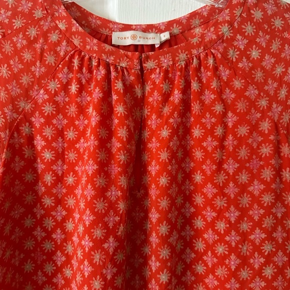 Tory Burch Orange and white boho silk shift dress with long sleeves. Size 8. - Picture 6 of 8